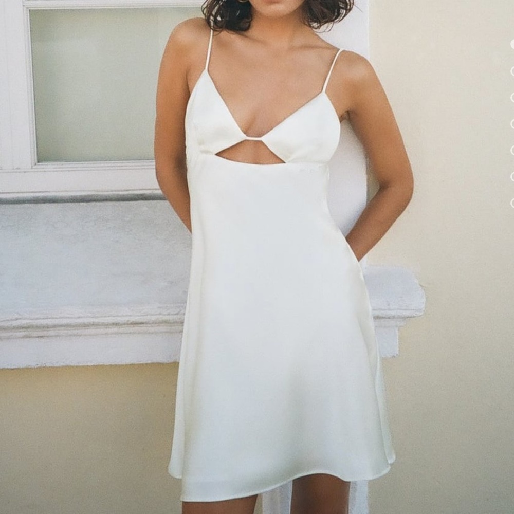 ZARA Satin Effect Cut Out Dress White NWT